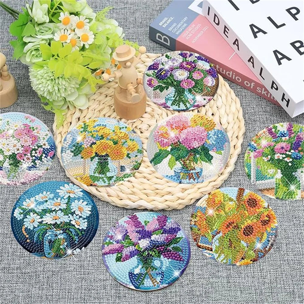 8-Piece Set of DIY Diamond Painting Coasters (With Holder)