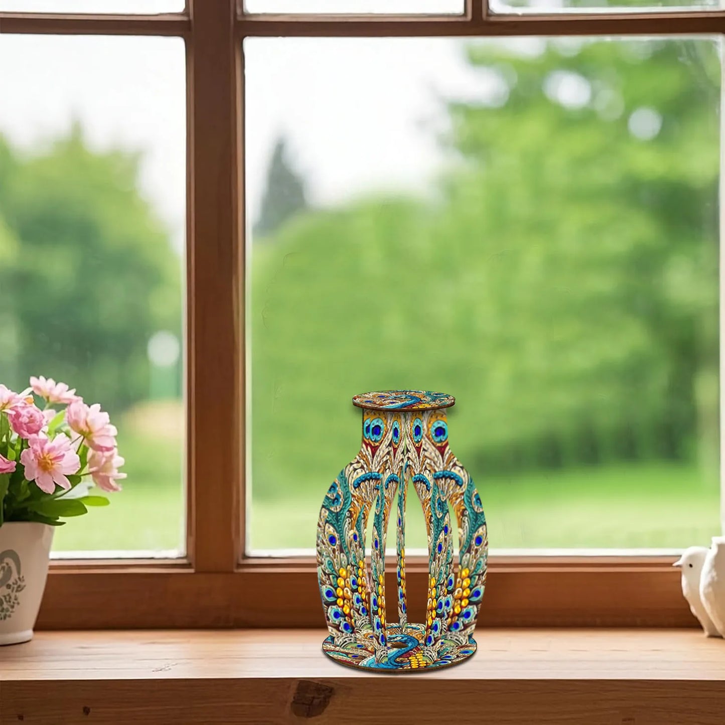 A Diamond Painting Set, A Handcrafted DIY Wooden Vase With Diamond-Encruted Floral Themes, Suitable For Home Decoration