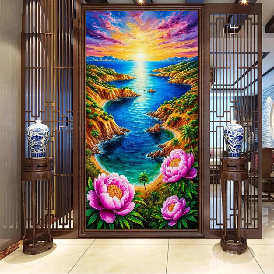 Beautiful Sea Scenery Picture Large Size Diy Diamond Art Painting Landscape Full Square Round Drill Mosaic Embroidery Kits