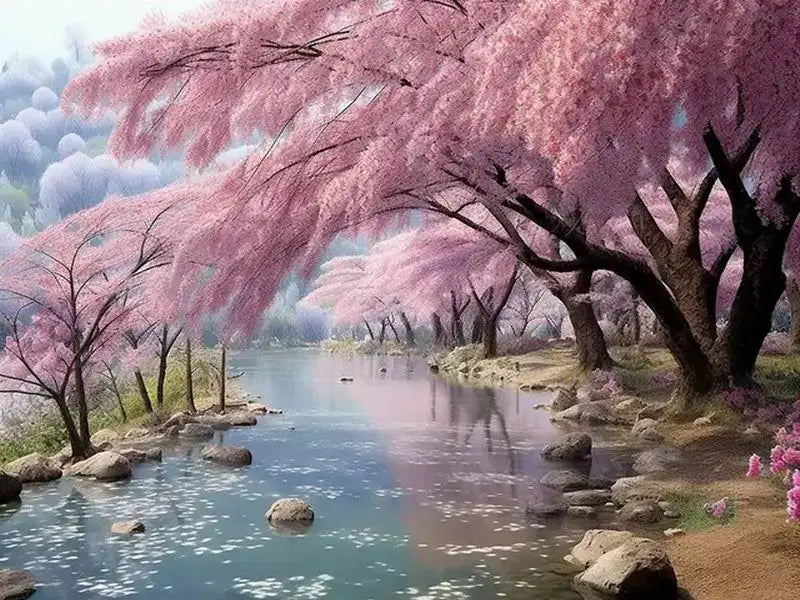Scenic Pink Tree 120 Colors Nabi Fairy Dust Diamond Painting Full Square / Round Drill