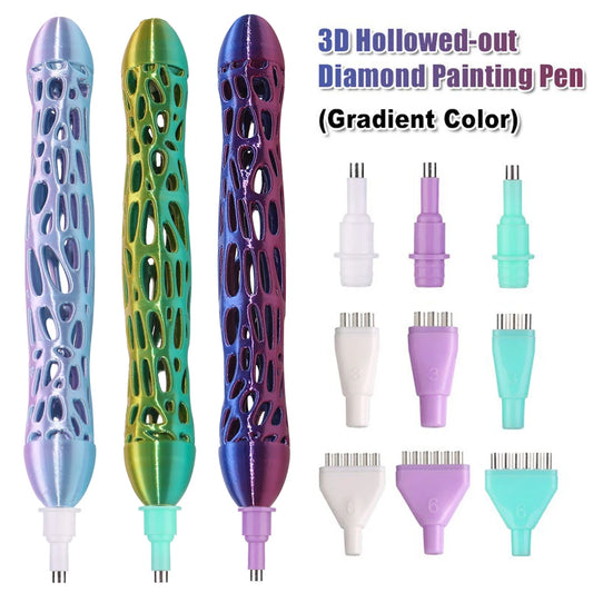 3D Hollowed-Out Diamond Painting Pen with Gradient Color, Dual-Purpose Suction & Clay Tip, Diamond Art Pen Tools