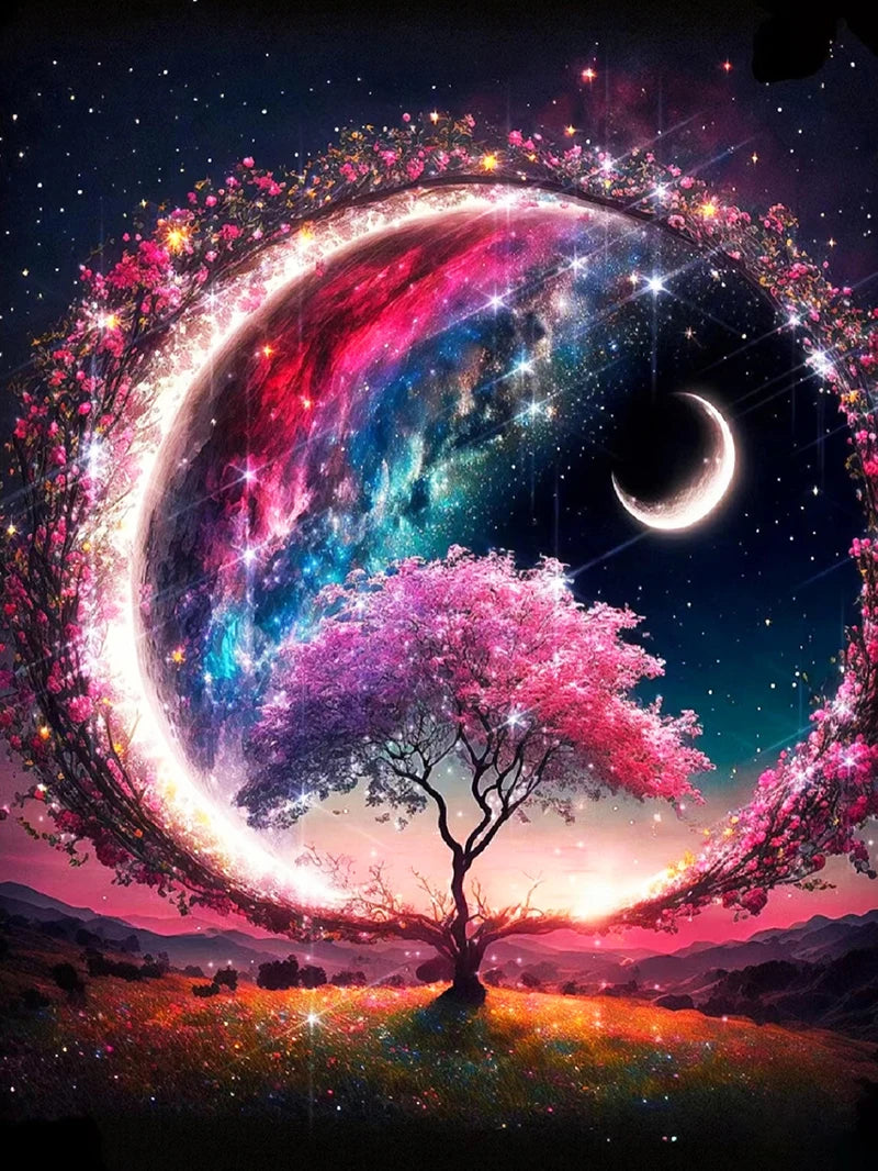 5D DIY Diamond Painting Fantasy Moon Tree Landscape Full Round Drill