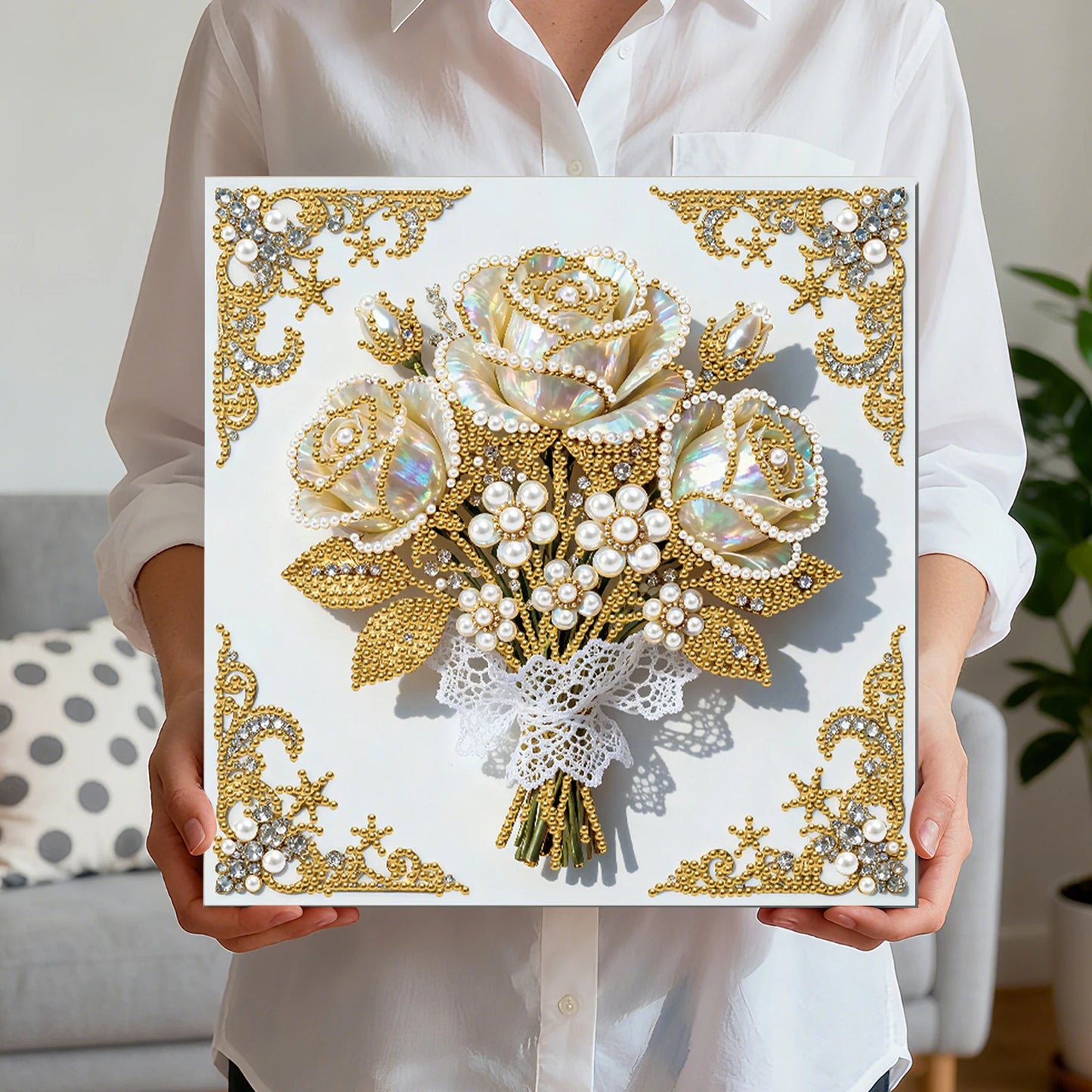Pearl Painting Kit Pearl Gem Paintings Picture Arts Craft 25x25cm With Frame