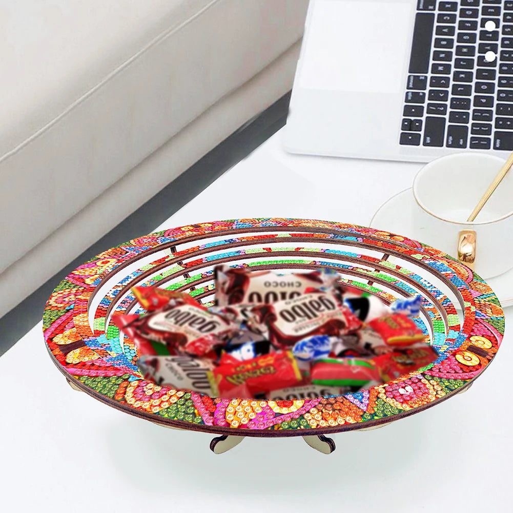 DIY Diamond Art Wooden Serving Tray, Diamond Painted Wooden Dining Plate Decorative For Parties Or Bed Food Tray