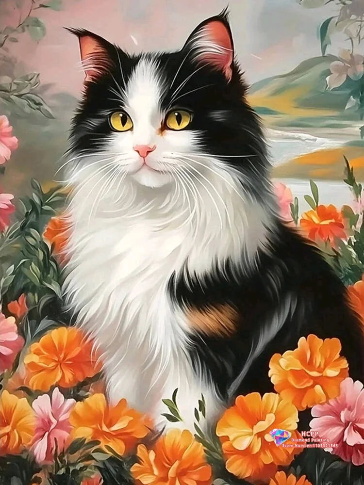 Flower Cat Diamond Painting Kit Square/ Round Diamond 5D DIY