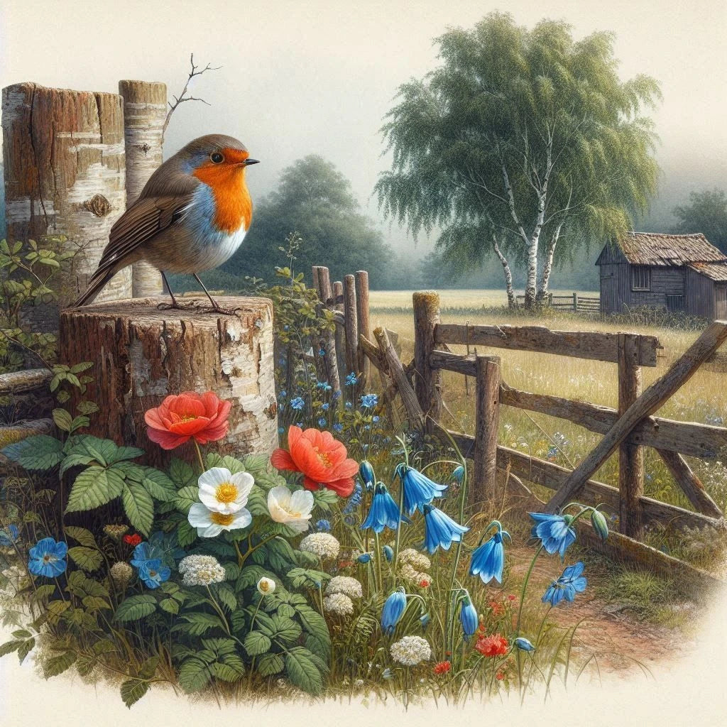 Farm Scenery and Beautiful Birds, 5D Diamond Painting Full Square / Round Drill