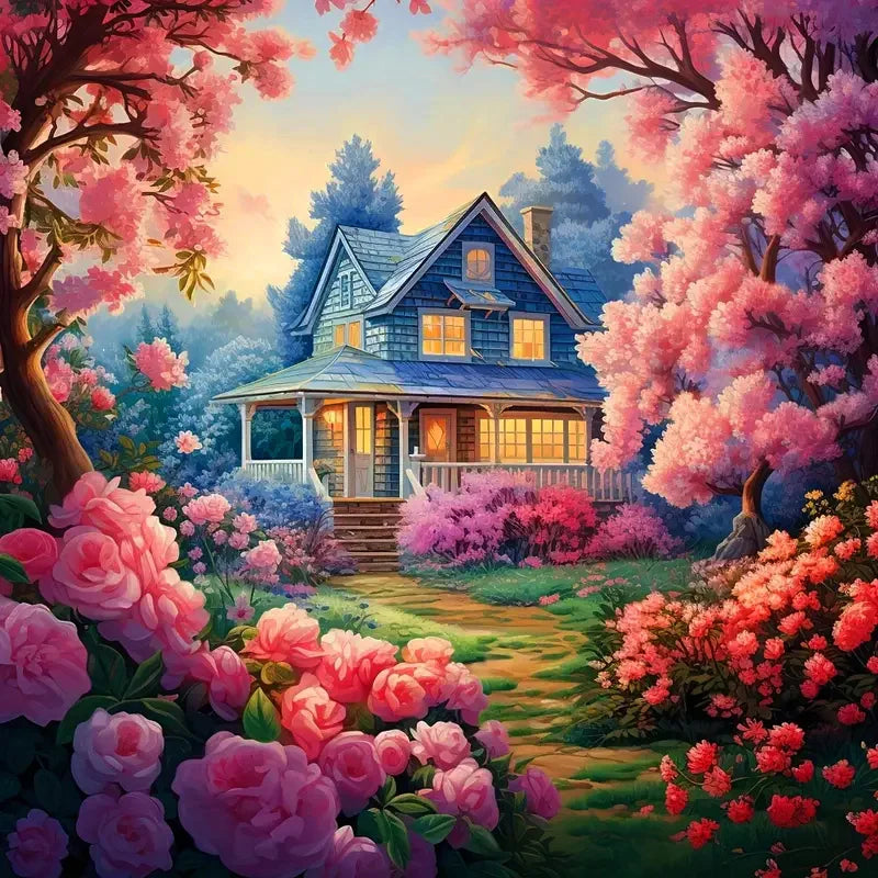 House Diamond Painting Landscape Flower5d DIY Square / Round Full Drill