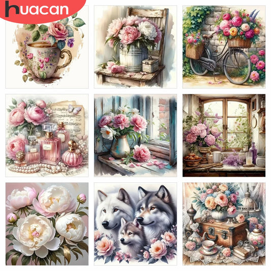 HUACAN 5D DIY Diamond Painting Peony Flowers Square / Round Full Drill