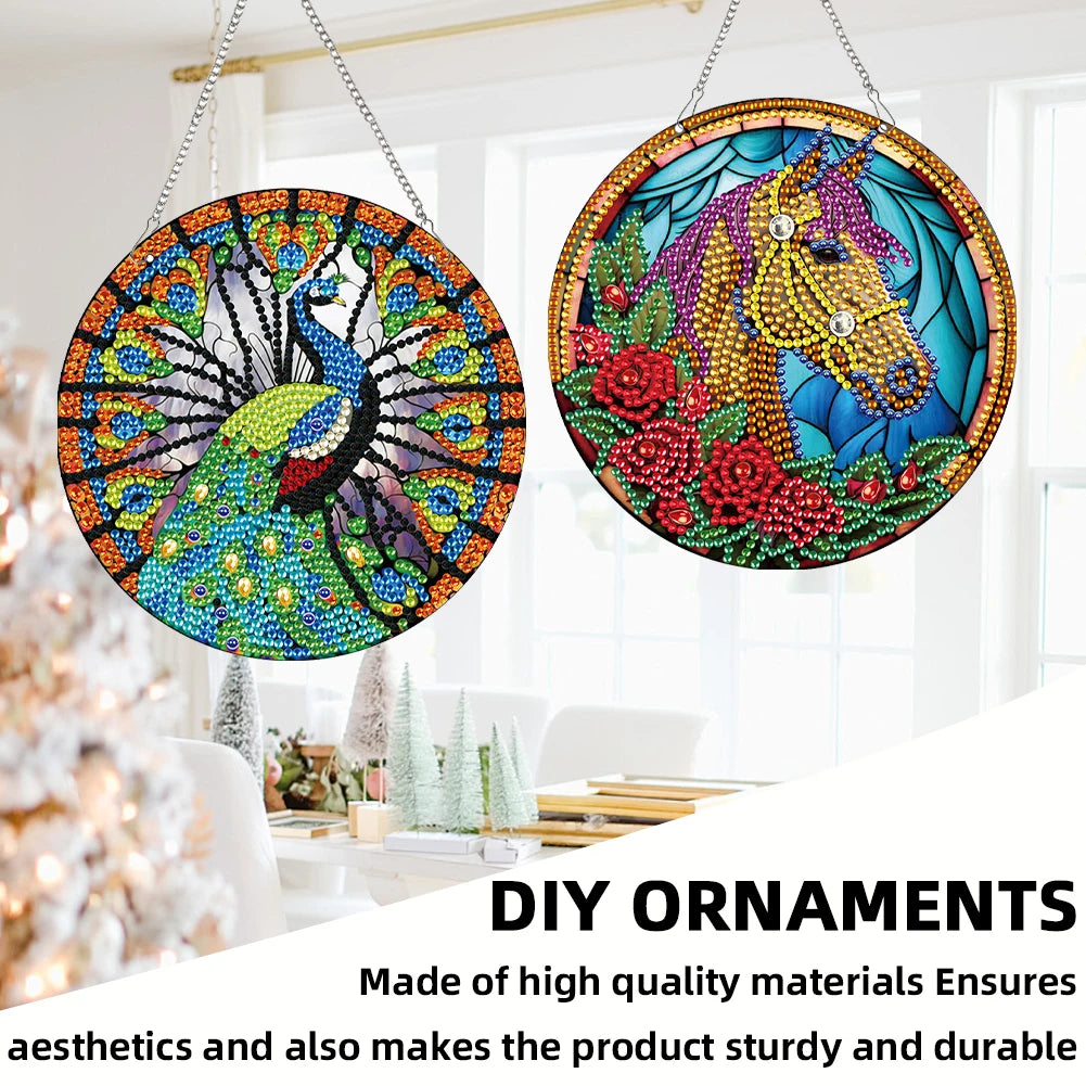 2pcs Animal Cat Theme 2D/Flat DIY Diamond Painting Collection Window Pendants Single-Sided Drill Diamond Art Pendant