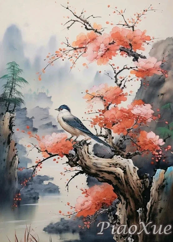 Chinese Style Landscape Picture Diamond Painting New Mountain Waterfall Scenery, Diamond Painting Mosaic DIY Cross Home Decor