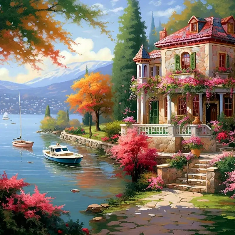 House Diamond Painting Landscape Flower5d DIY Square / Round Full Drill