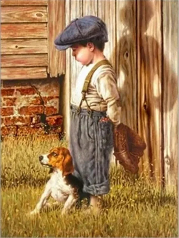 HUACAN 5D DIY Diamond Painting Little Boy and Dog Full Square / Round Full Drill