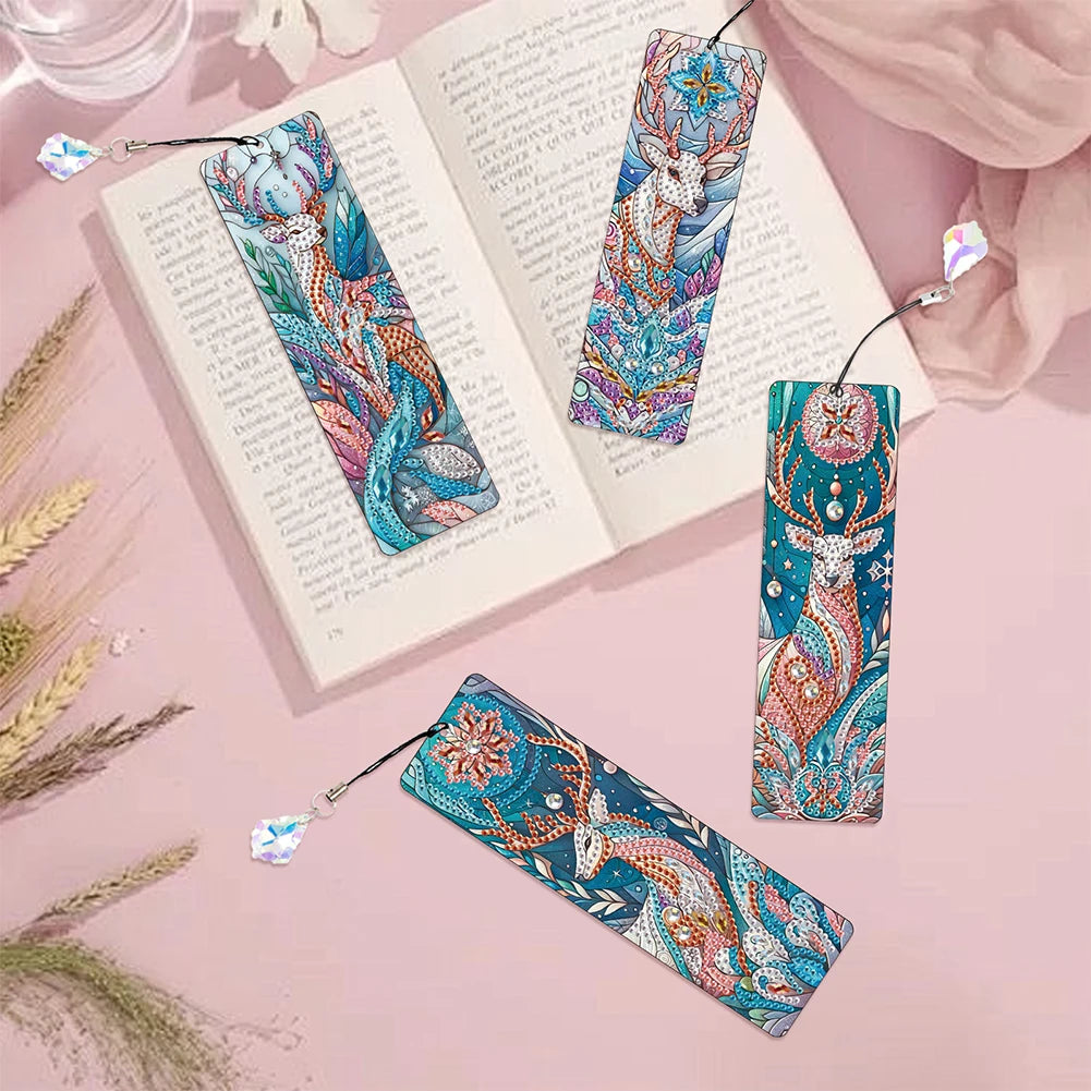 8Pcs DIY Owl Diamond Painting Art Bookmarks With Crystal Pendants