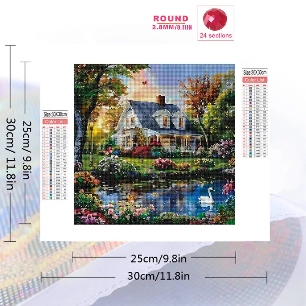 Evershine DIY Diamond Mosaic House Landscape, Full Square / Round Drill