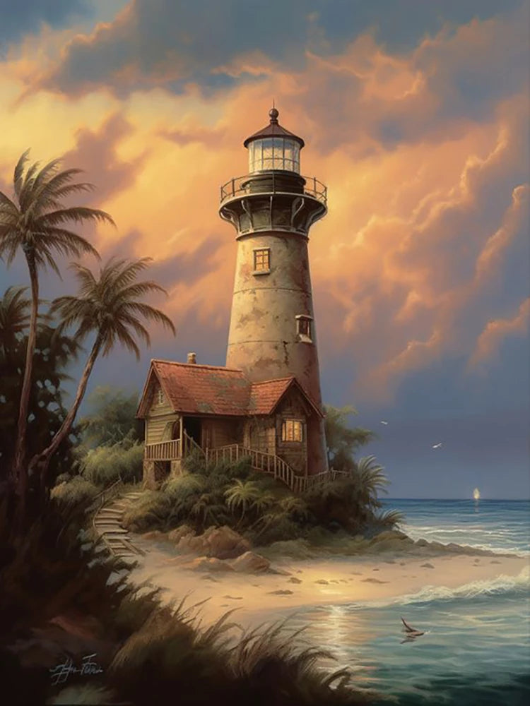 5D DIY Diamond Art Painting Kits Lighthouse Landscape Mosaic 2024 New Embroidery Cross Stitch Home Decor Children's Gift Crafts