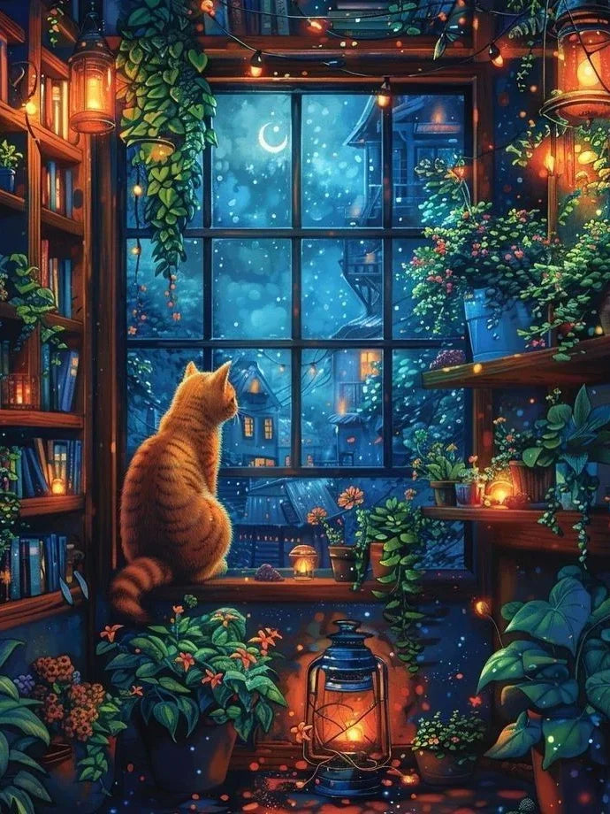 Huacan DIY Diamond Painting Cat In The Window Full Square / Round Drill