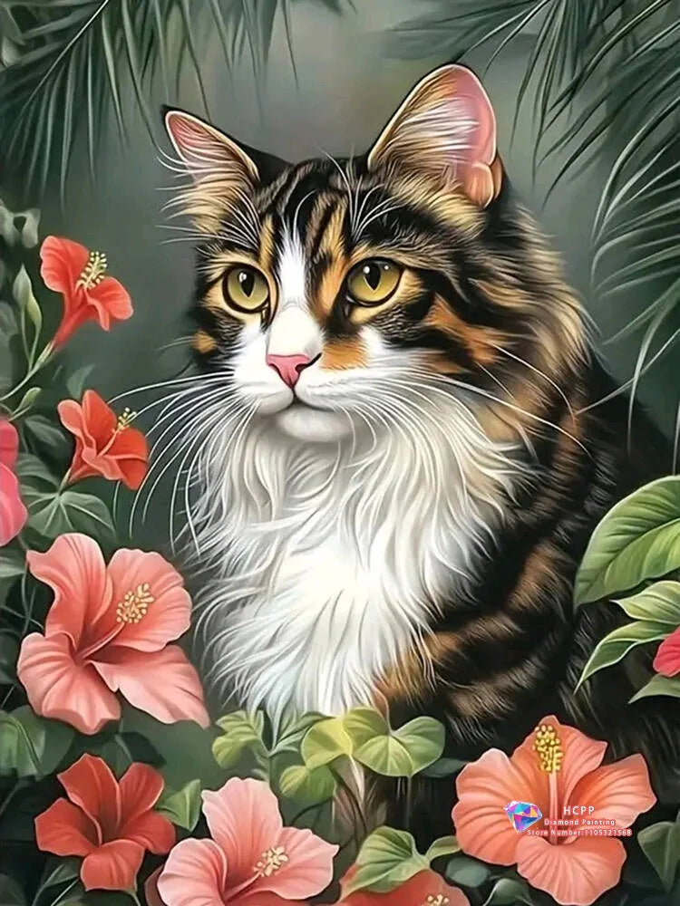 Flower Cat Diamond Painting Kit Square/ Round Diamond 5D DIY