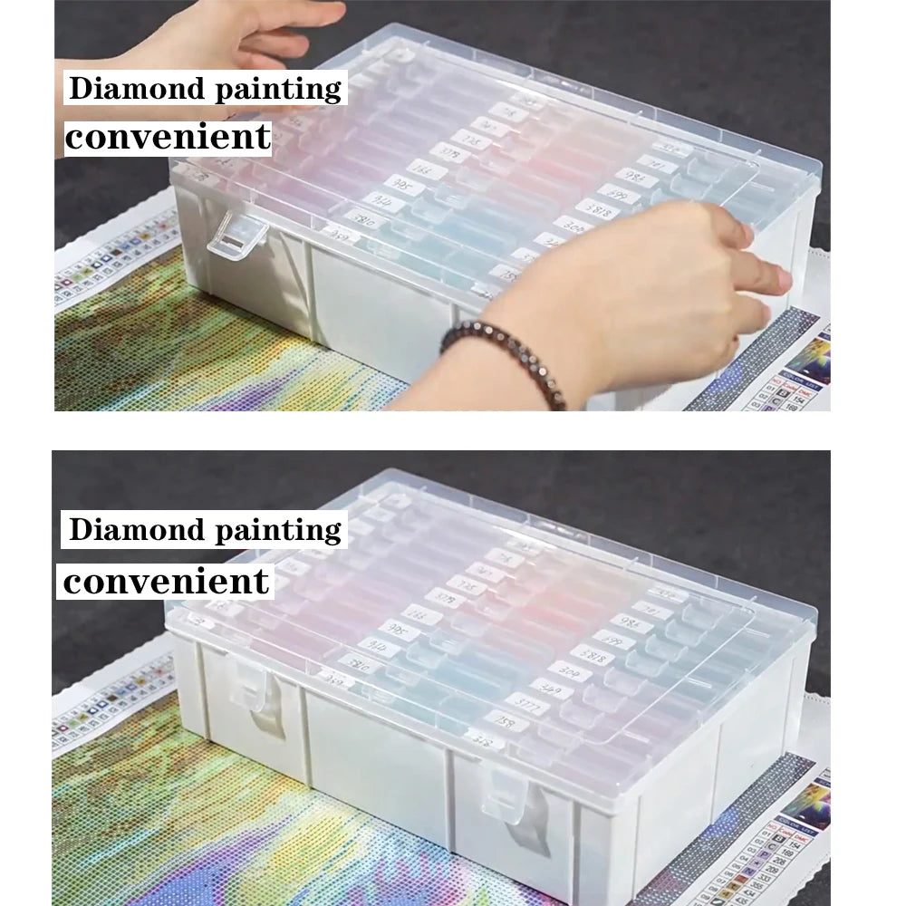 HOMFUN Diamond Painting Tray Storage Box With Lid, 5D Drill Accessories Tools Beading Curved Lock Buckle Plates