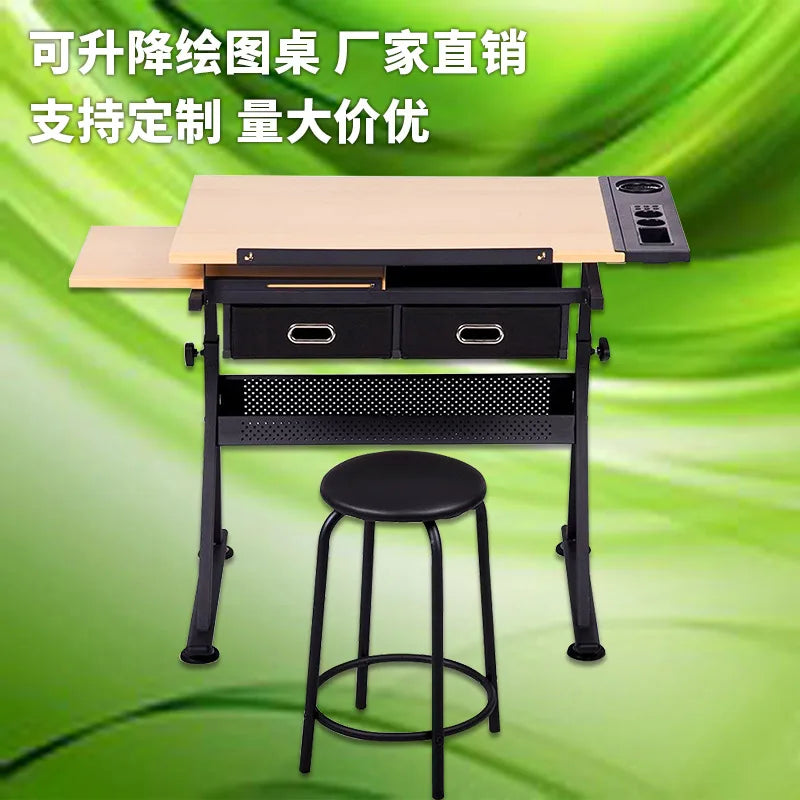 Wooden Lifting Drawing Table Art Classroom Student Drawing Table Tilting Desktop Engineer Drawing Table