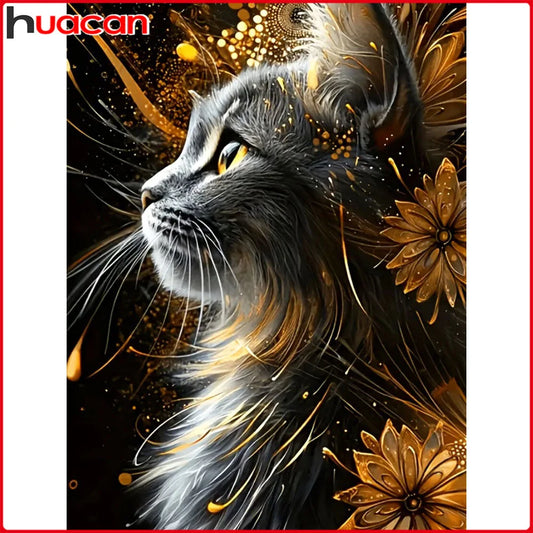Huacan Full Square/ Round Drill DIY Diamond Painting Cat & Flowers Diamond Painting