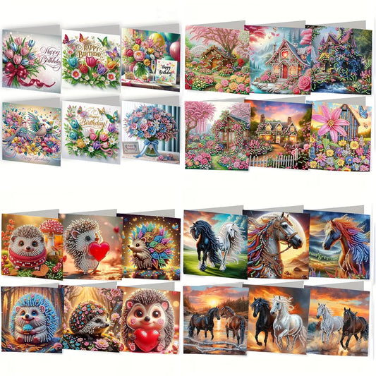 6-piece DIY Diamond Painting Set Birthday Card Set, Bouquet Pattern Design, Water Diamond Painting Art Mosaic