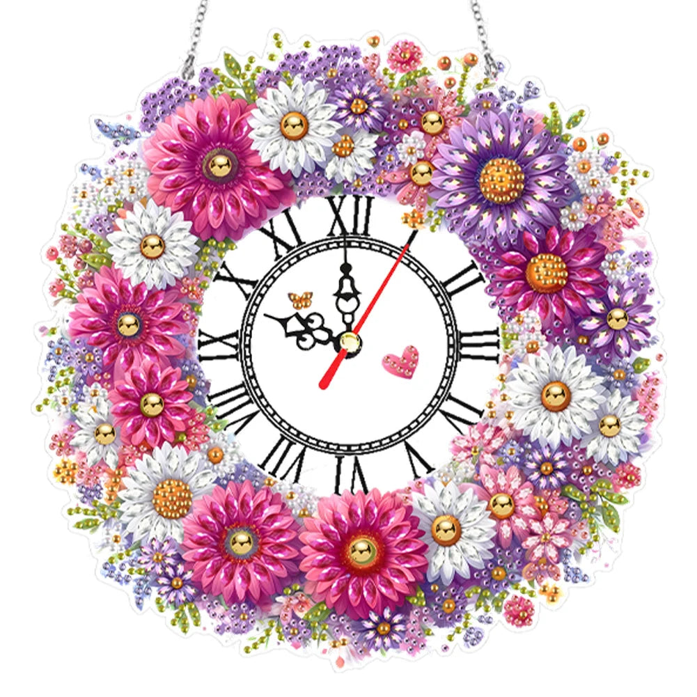 DIY Diamond Painting Kit Flower / Clock Decor, Diamond Painting For Coffee Living Room Home Decor Hanging Pendant