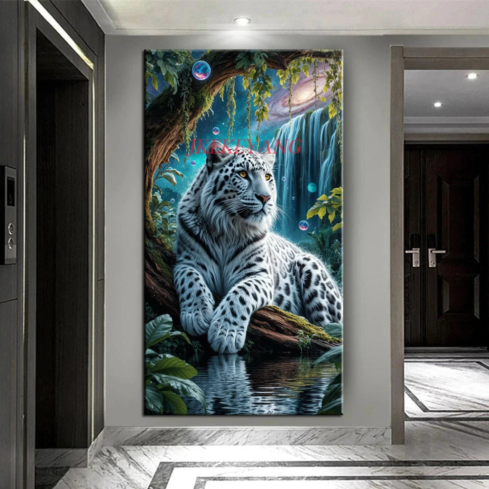 Beautiful White Tiger, Waterfall DIY Diamond Painting Full Square / Round Drill