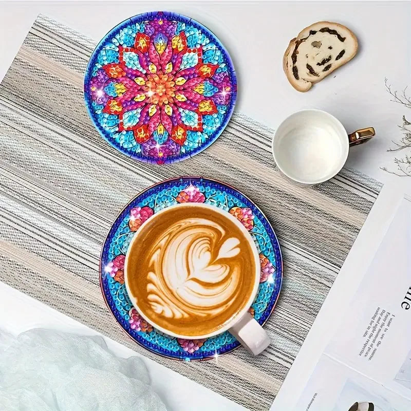 8-Piece Set Of DIY Diamond Painted Coasters With Mandala Pattern