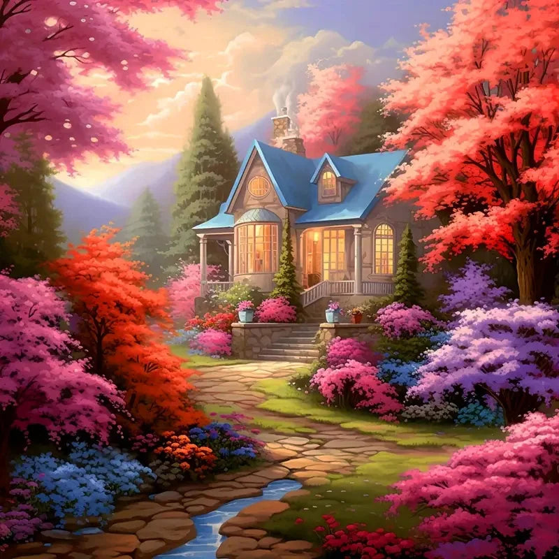 House Diamond Painting Landscape Flower5d DIY Square / Round Full Drill