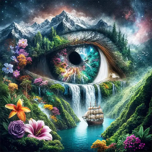 Momoart DIY Diamond Painting Eye River Waterfall Landscape Ship Full Square / Round Drill