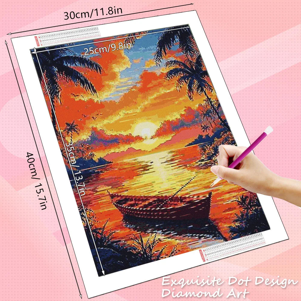 HUACAN Diamond Mosaic Boat Landscape Full Square / Round Drill