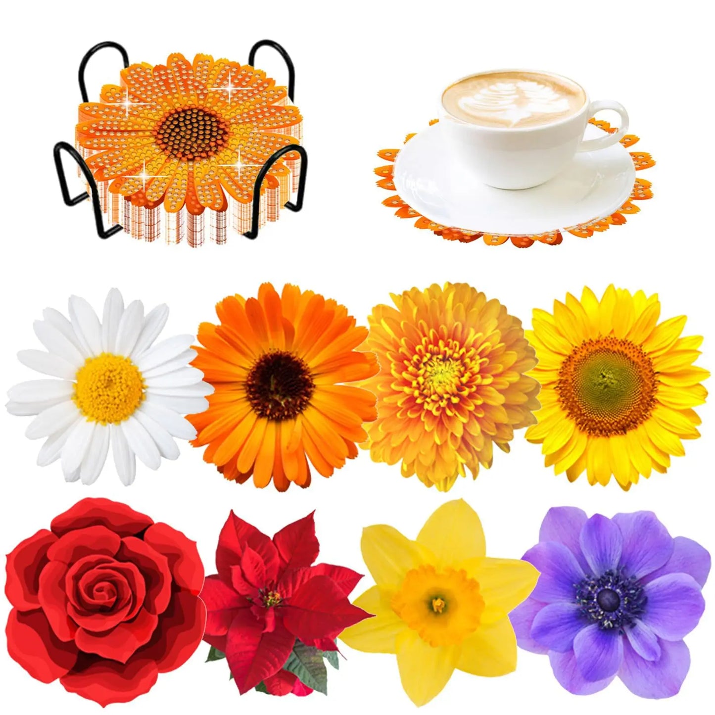 GLOBAL 8pcs/Set DIY Diamond Painting Coasters Animal Cup Cushion For Drinks Crystal Rhinestones Diamond Art Coasters