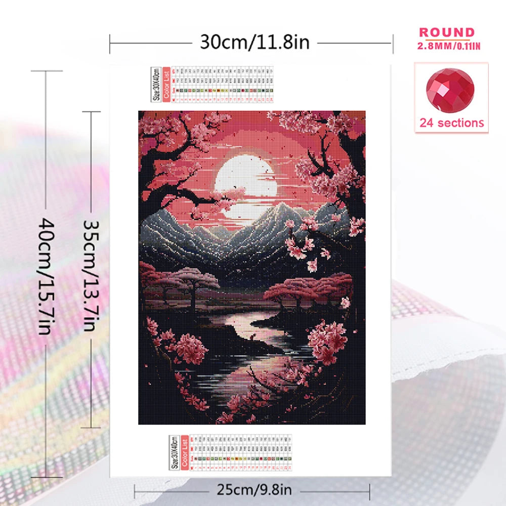 Momoart Diamond Painting Mountain River Landscape DIY Painting Sunset Full Square Round Diamond Mosaic Tree Handmade Hobby
