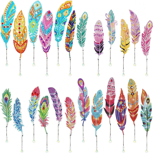 6-piece DIY Diamond Art Crystal Painting Bookmark Feather Bookmark