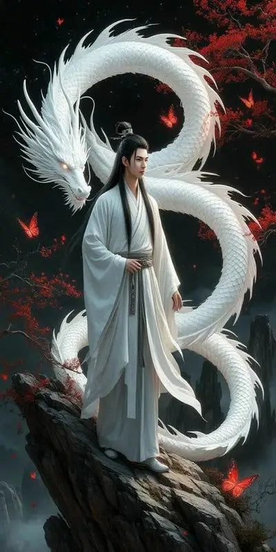 White Dragon and Man Large Size Diy Diamond Art Painting New Collection Handsome Guy Full Mosaic Embroidery Picture Wall Decor