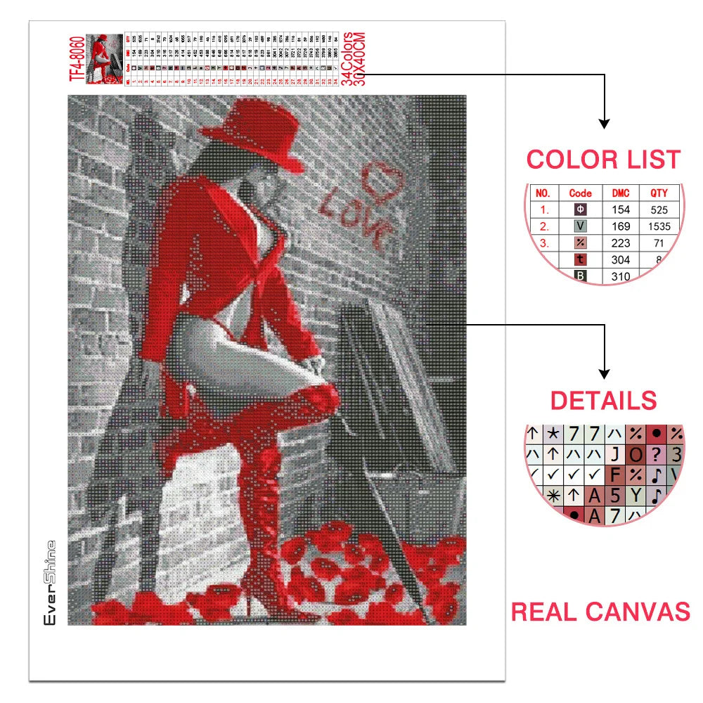 Diamond Painting Woman/Couple Mosaic Black Red Square / Round Full Drill