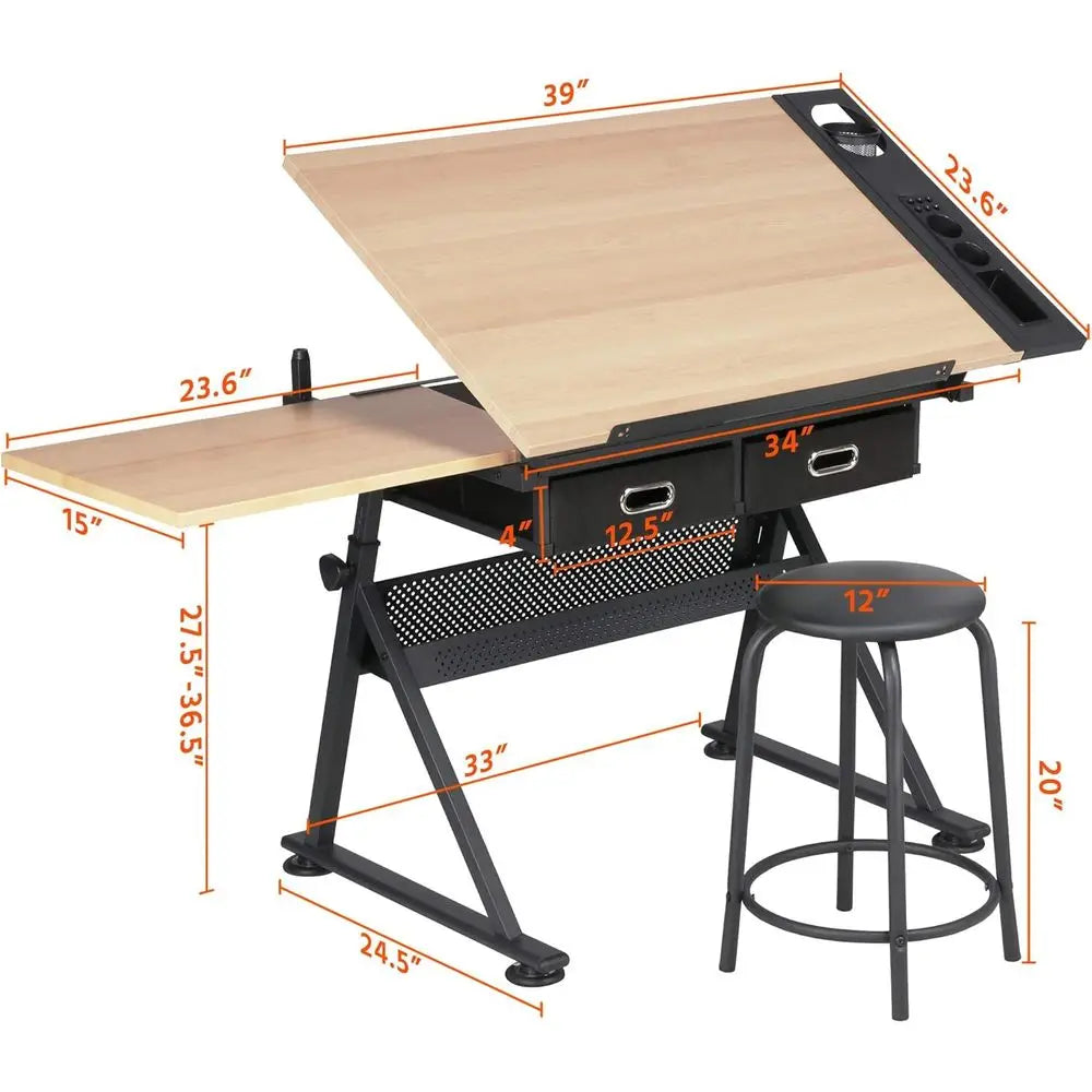 Adjustable Height Drafting Desk for Art, Craft, & Workspaces - Ideal For Artists, Painters, Students, & Adults