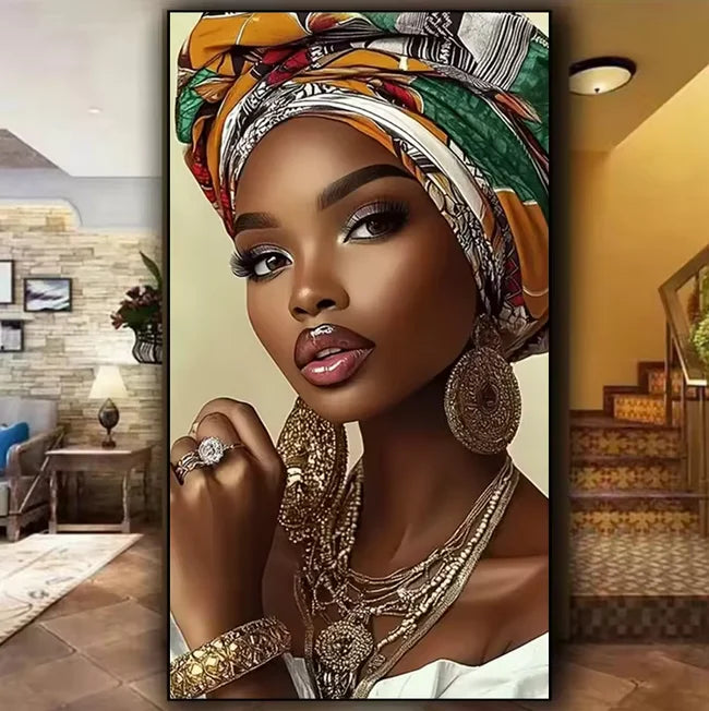 Vibrant African Woman Colorful Turban 5D Diamond Painting Full Square Round Diamond Large Size