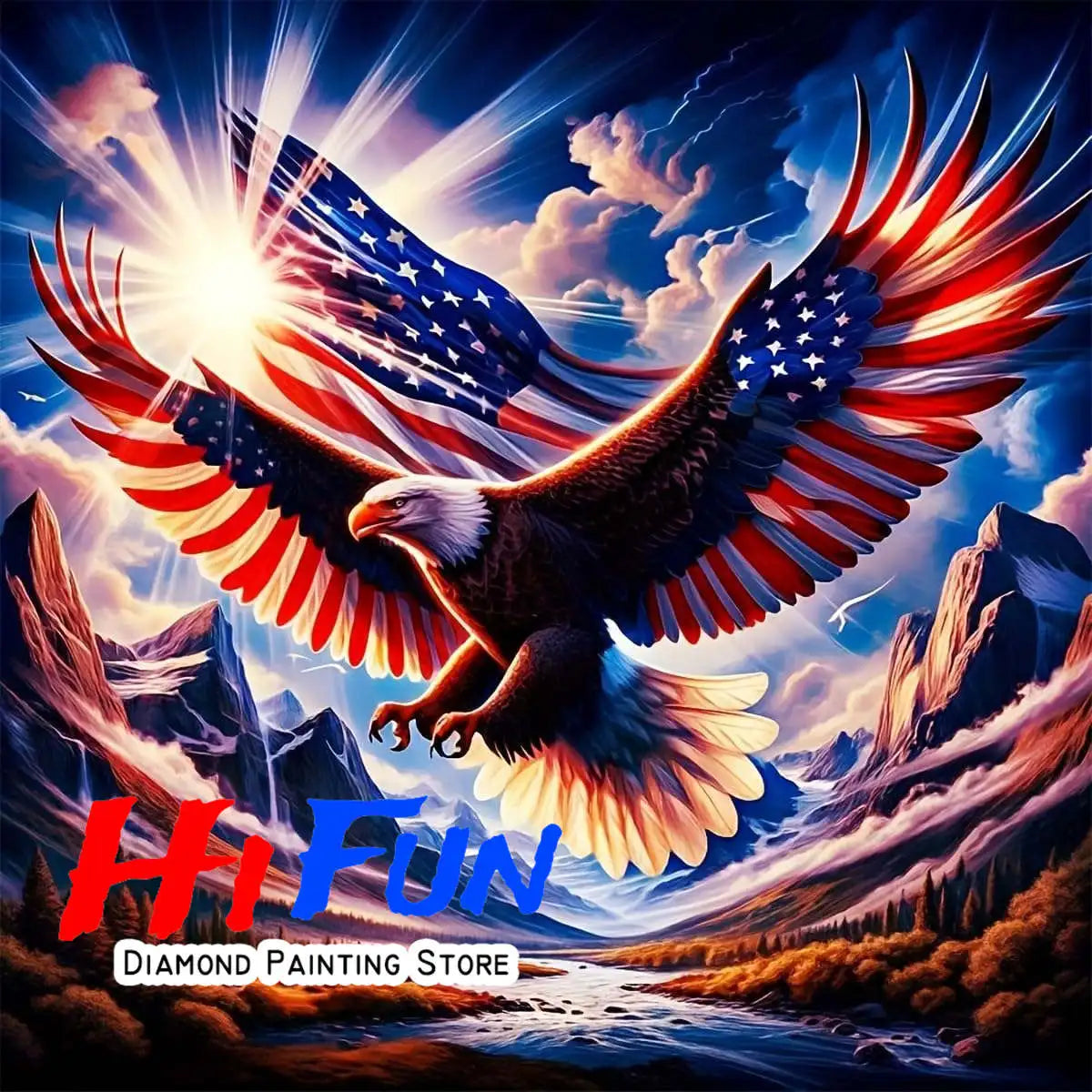 USA Red White Blue Eagle Flag, DIY Diamond Painting Kits Statue of Liberty, Square/Round Drills