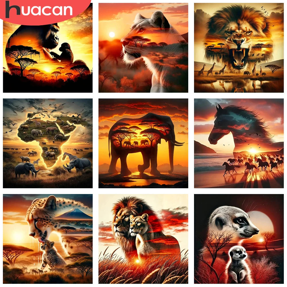 HUACAN Diamond Painting Sunset Elephant Handmade 5D DIY Full Square / Round Drills