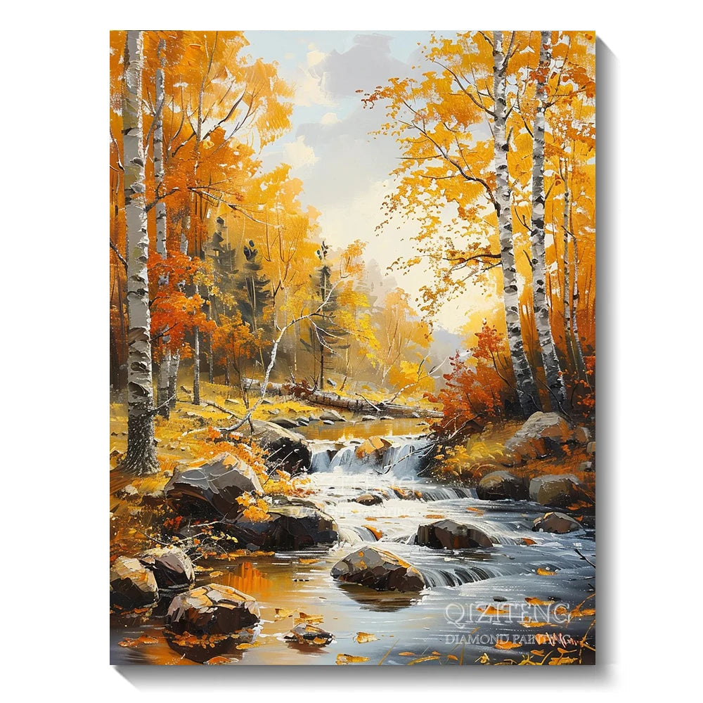 DIY 5D Diamond Painting Landscape Forest, Waterfalls, Scenic, Round Drill