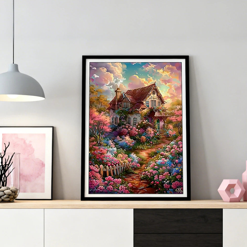 DIY Diamond Painting Full Drill House Landscape Picture Square / Round