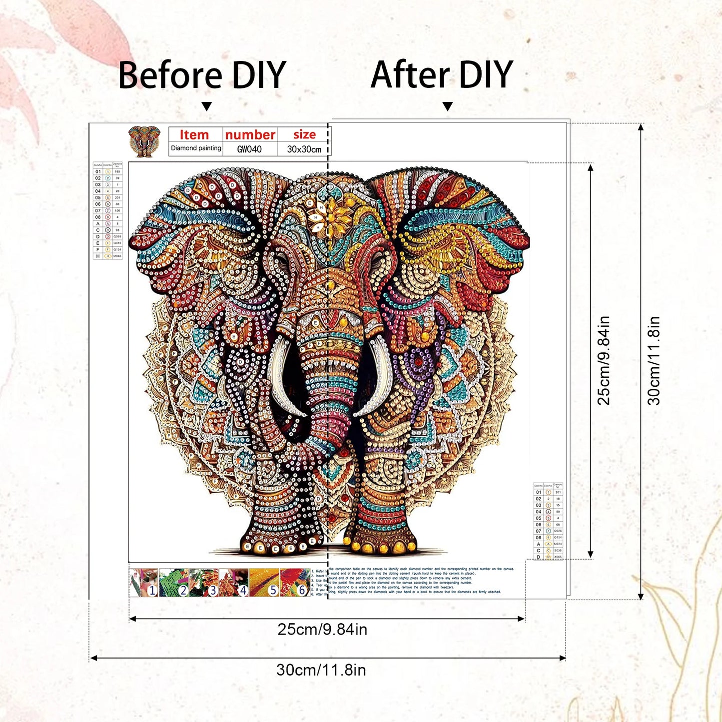 5D DIY Diamond Painting Kit Elephant Pattern Decoration DIY Alien Drill Diamond Mosaic Art Gift Crafts Wall Home Decoration