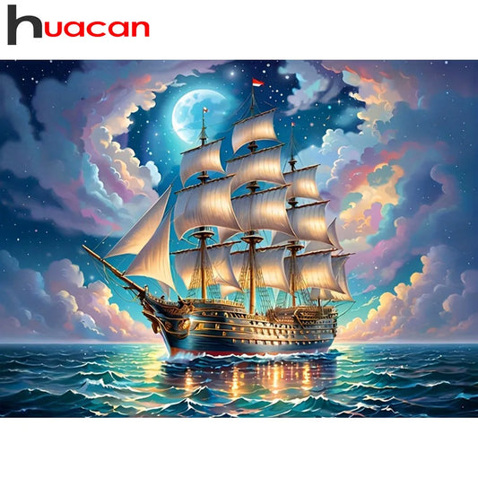 Huacan Full Square / Round Diamond Painting Moon, Ship Landscape