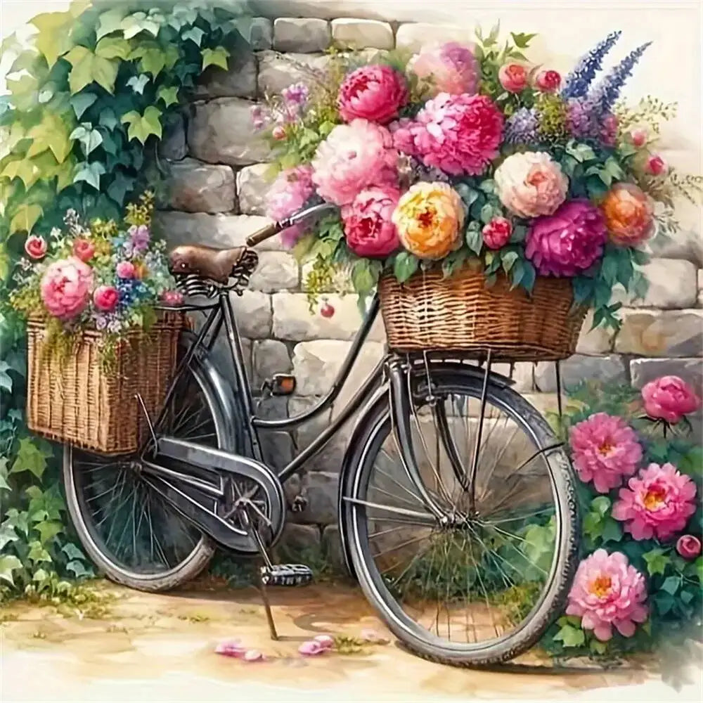 Evershine DIY Diamond Bicycle Landscape Peony Flower Full Square / Round Drill