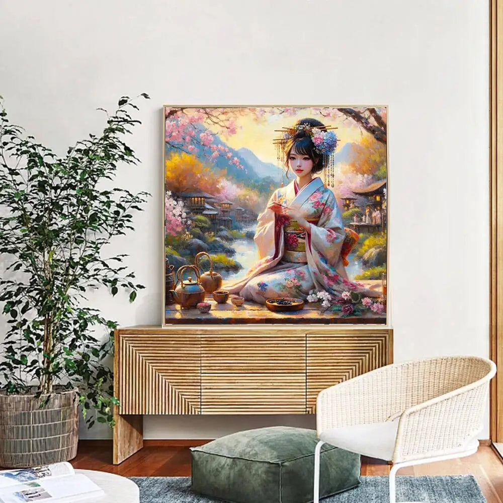 HUACAN Japanese Women, Cherry Blossom Flower, DIY Diamond Painting 5d Portrait Full Square / Round Drill