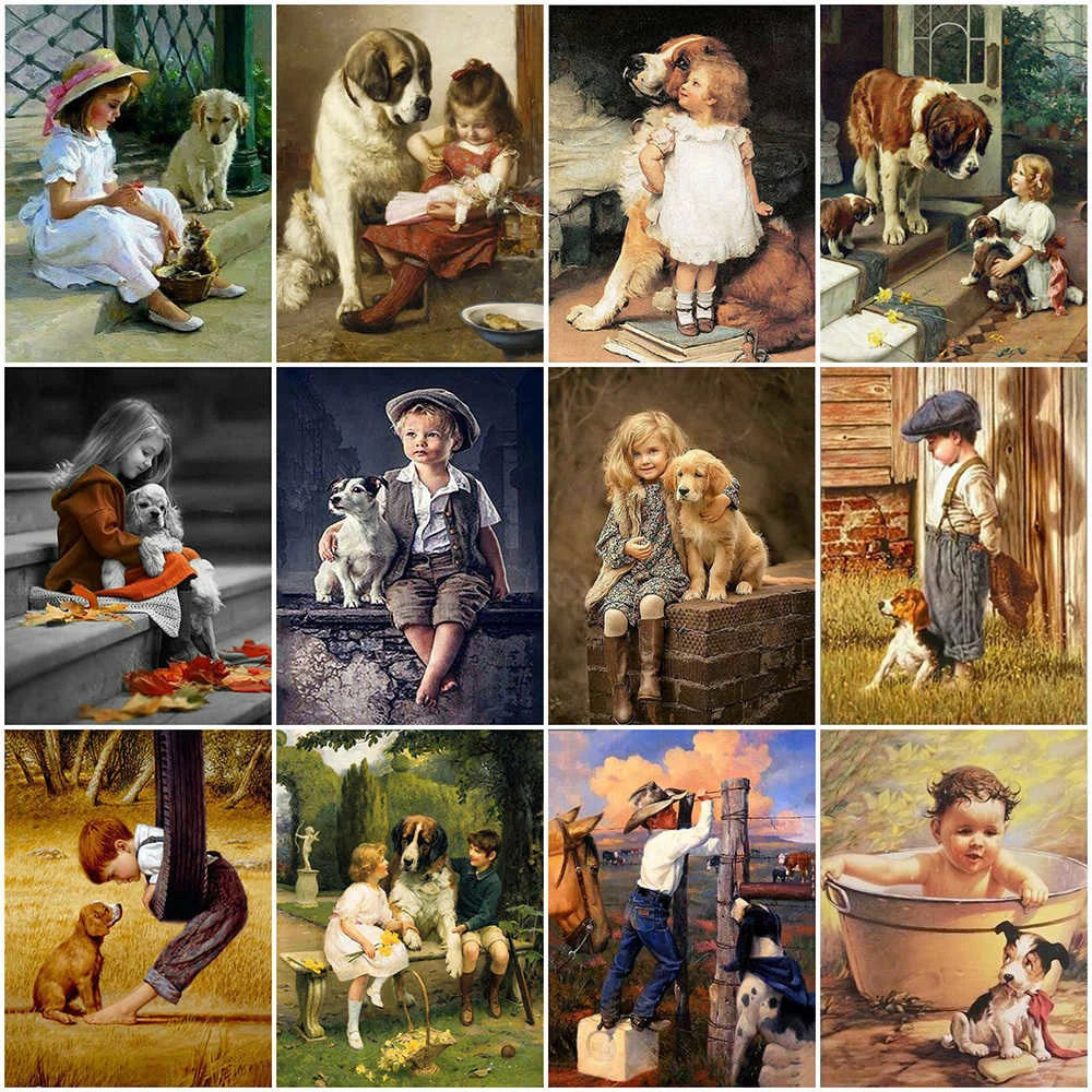 HUACAN 5D DIY Diamond Painting Little Boy and Dog Full Square / Round Full Drill