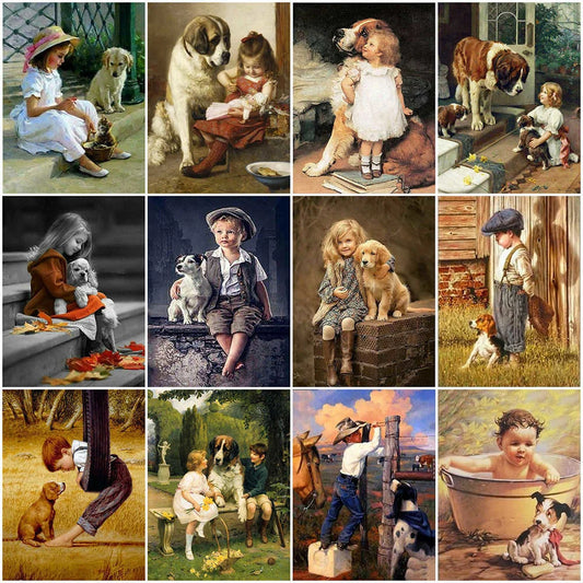 HUACAN 5D DIY Diamond Painting Little Boy and Dog Full Square / Round Full Drill