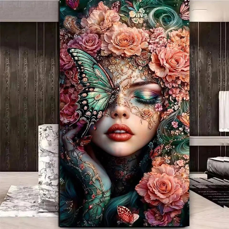 DIY Fantasy Colorful Woman Butterfly Square / Round Diamond Art, Large Size