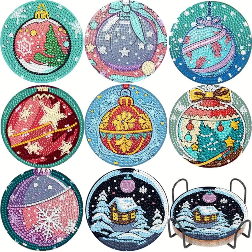 8-Piece Set of DIY Diamond Painting Coasters (With Holder)
